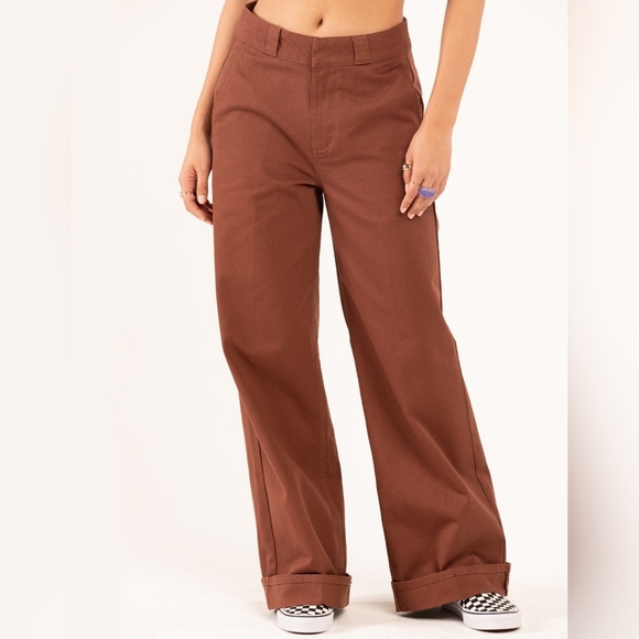 OBEY MILA Work Wide Leg Brown Pant Size 28 NWT - Picture 1 of 10